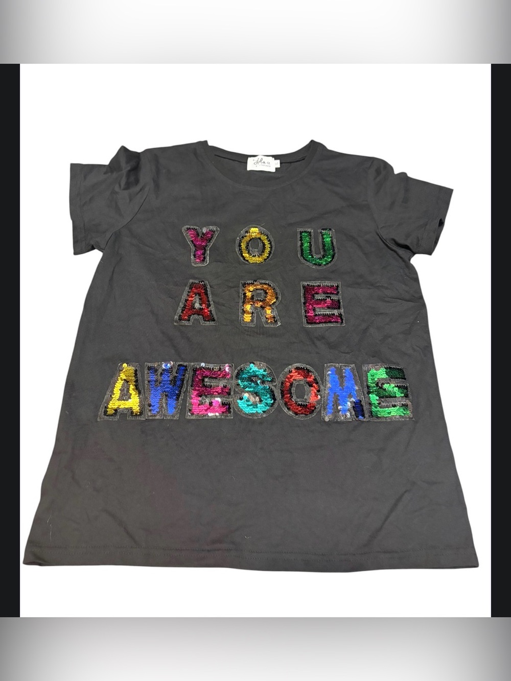 Lola + The Boys You Are Awesome Sequin Graphic Tee Black L